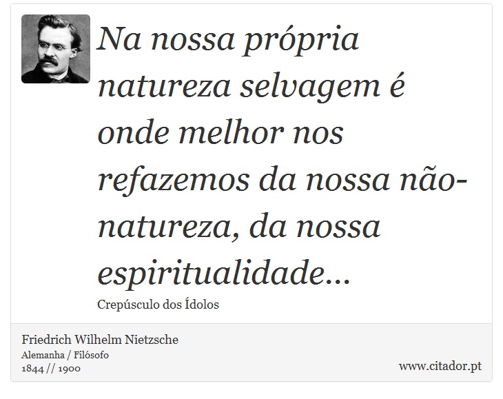 Na nossa prpria natureza selvagem  onde melhor nos refazemos da nossa no-natureza, da nossa espiritualidade... - Friedrich Wilhelm Nietzsche - Frases