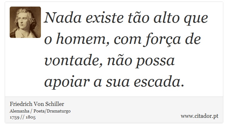 Nada existe tão alto que o homem, com força de vontade, não possa apoiar a sua escada. - Friedrich Von Schiller - Frases