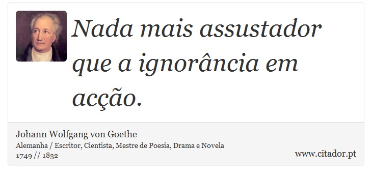Nada mais assustador que a ignorância em acção. - Johann Wolfgang von Goethe - Frases