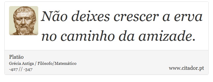 Não deixes crescer a erva no caminho da amizade. - Platão - Frases