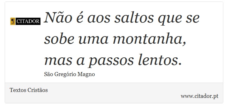 Não é aos saltos que se sobe uma montanha, mas a passos lentos. - Textos Cristãos - Frases