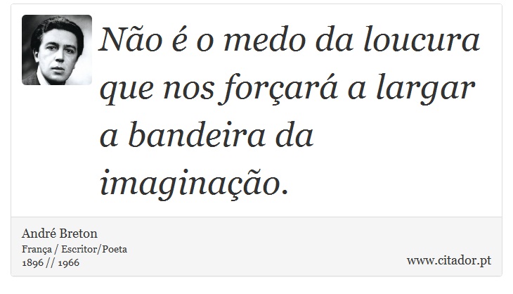 Não é o medo da loucura que nos forçará a largar a bandeira da imaginação. - André Breton - Frases
