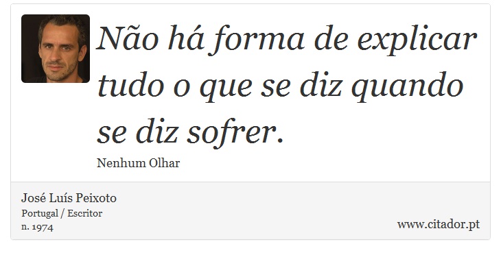 Não há forma de explicar tudo o que se diz quando se diz sofrer. - José Luís Peixoto - Frases