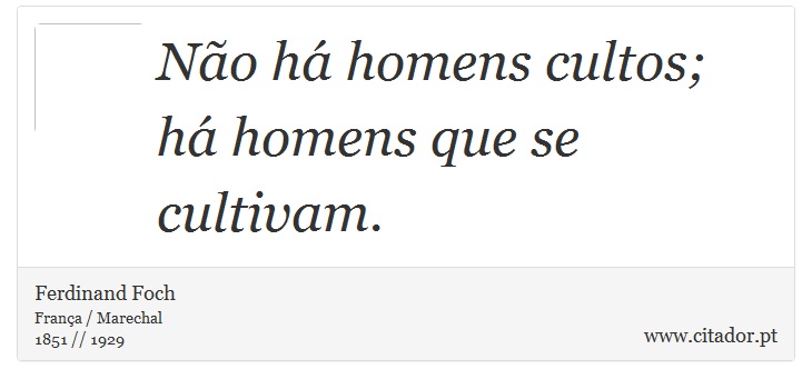 Não há homens cultos; há homens que se cultivam. - Ferdinand Foch - Frases