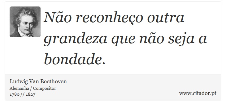 Não reconheço outra grandeza que não seja a bondade. - Ludwig Van Beethoven - Frases
