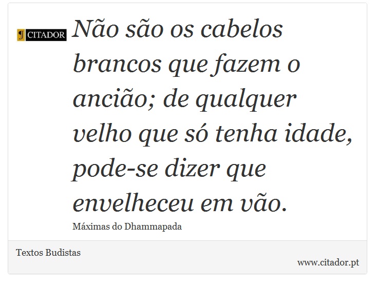 Não são os cabelos brancos que fazem o ancião; de qualquer velho que só tenha idade, pode-se dizer que envelheceu em vão. - Textos Budistas - Frases