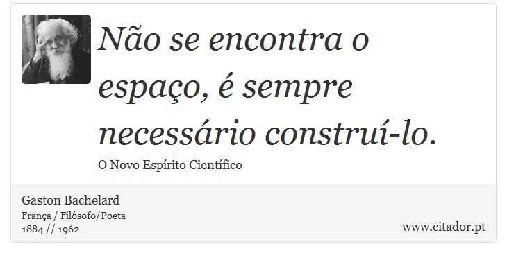 Não se encontra o espaço, é sempre necessário construí-lo. - Gaston Bachelard - Frases