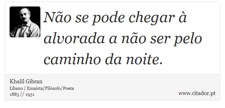 Não se pode chegar à alvorada a não ser pelo caminho da noite. - Khalil Gibran - Frases