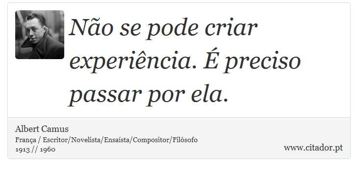 Não se pode criar experiência. É preciso passar por ela. - Albert Camus - Frases