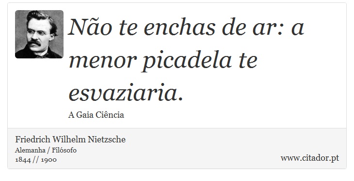 Não te enchas de ar: a menor picadela te esvaziaria. - Friedrich Wilhelm Nietzsche - Frases