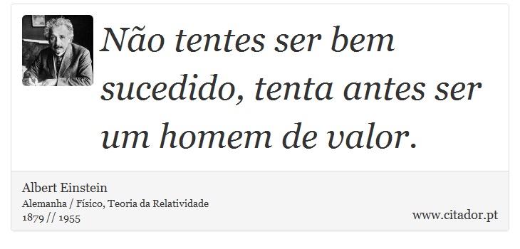 Não tentes ser bem sucedido, tenta antes ser um homem de valor. - Albert Einstein - Frases
