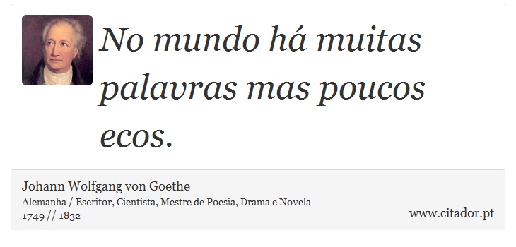 No mundo há muitas palavras mas poucos ecos. - Johann Wolfgang von Goethe - Frases