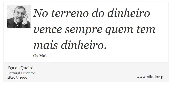 No terreno do dinheiro vence sempre quem tem mais dinheiro. - Eça de Queirós - Frases