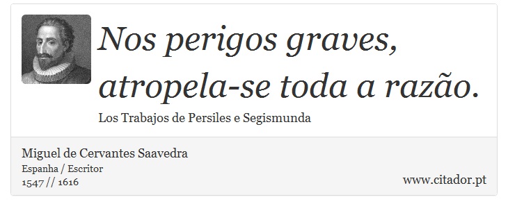 Nos perigos graves, atropela-se toda a razão. - Miguel de Cervantes Saavedra - Frases