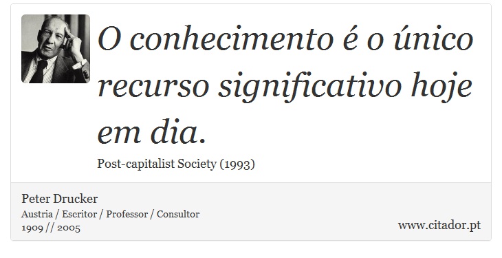 O conhecimento é o único recurso significativo hoje em dia. - Peter Drucker - Frases