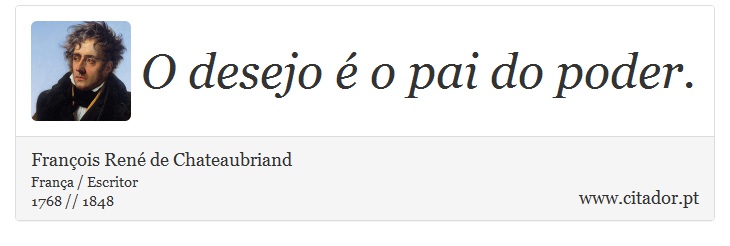 O desejo é o pai do poder. - François René de Chateaubriand - Frases