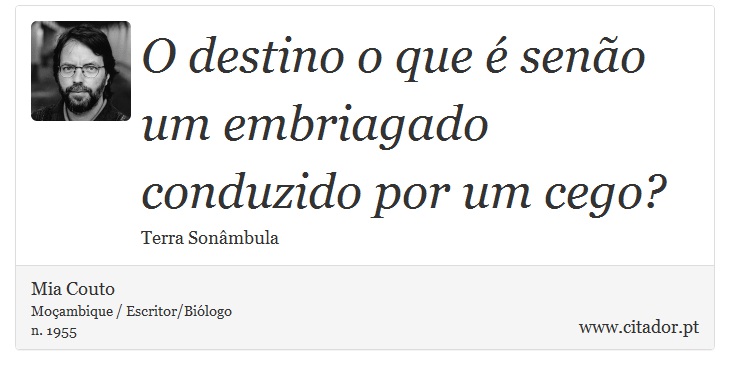 O destino o que é senão um embriagado conduzido por um cego? - Mia Couto - Frases