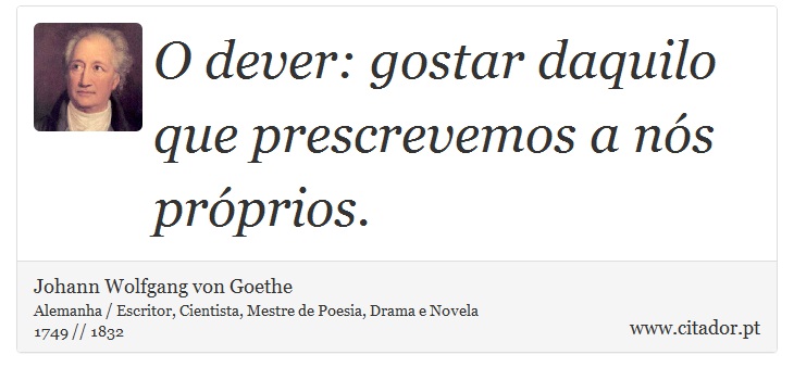 O dever: gostar daquilo que prescrevemos a nós próprios. - Johann Wolfgang von Goethe - Frases