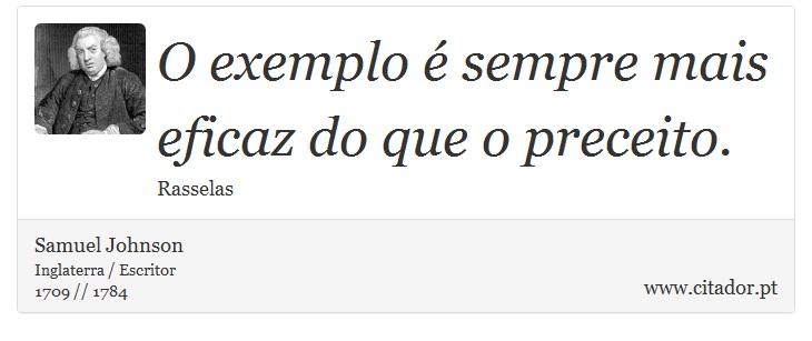 O exemplo é sempre mais eficaz do que o preceito. - Samuel Johnson - Frases