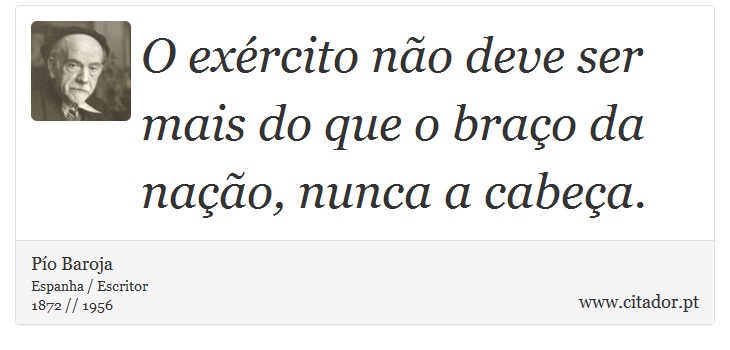 O exército não deve ser mais do que o braço da nação, nunca a cabeça. - Pío Baroja  - Frases