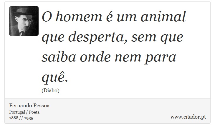 O homem é um animal que desperta, sem que saiba onde nem para quê. - Fernando Pessoa - Frases