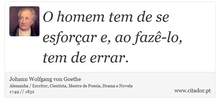 O homem tem de se esforçar e, ao fazê-lo, tem de errar. - Johann Wolfgang von Goethe - Frases
