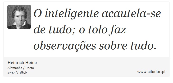 O inteligente acautela-se de tudo; o tolo faz observações sobre tudo. - Heinrich Heine - Frases