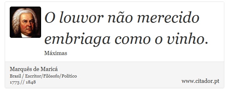 O louvor não merecido embriaga como o vinho. - Marquês de Maricá - Frases