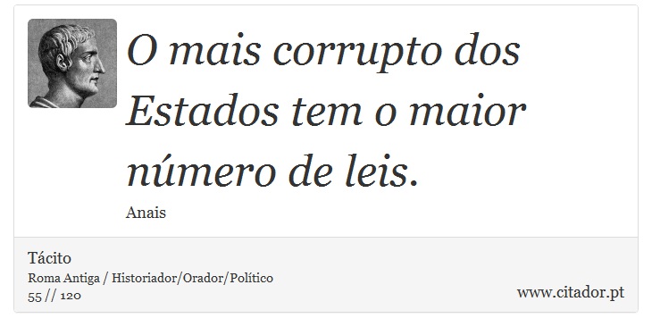 O mais corrupto dos Estados tem o maior número de leis. - Tácito - Frases