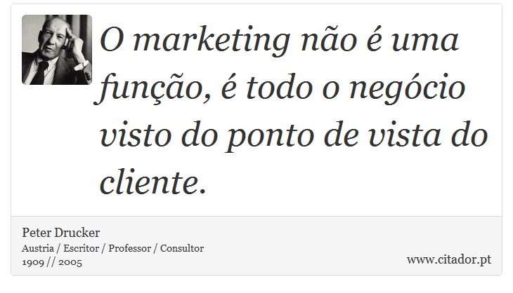 O marketing não é uma função, é todo o negócio visto do ponto de vista do cliente. - Peter Drucker - Frases