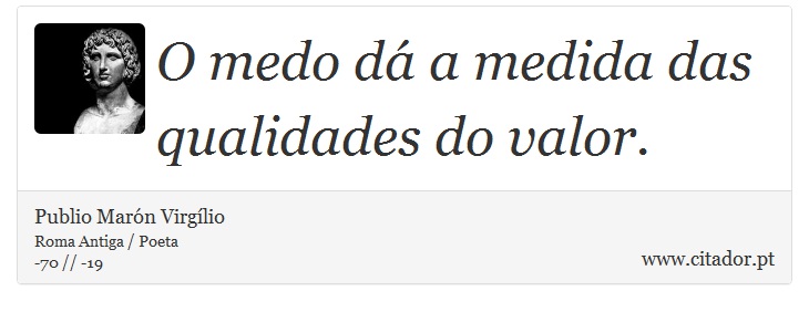 O medo dá a medida das qualidades do valor. - Publio Marón Virgílio - Frases