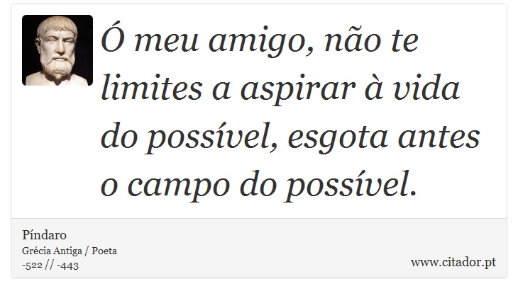 Ó meu amigo, não te limites a aspirar à vida do possível, esgota antes o campo do possível. - Píndaro - Frases