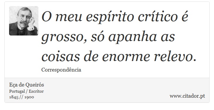 O meu espírito crítico é grosso, só apanha as coisas de enorme relevo. - Eça de Queirós - Frases