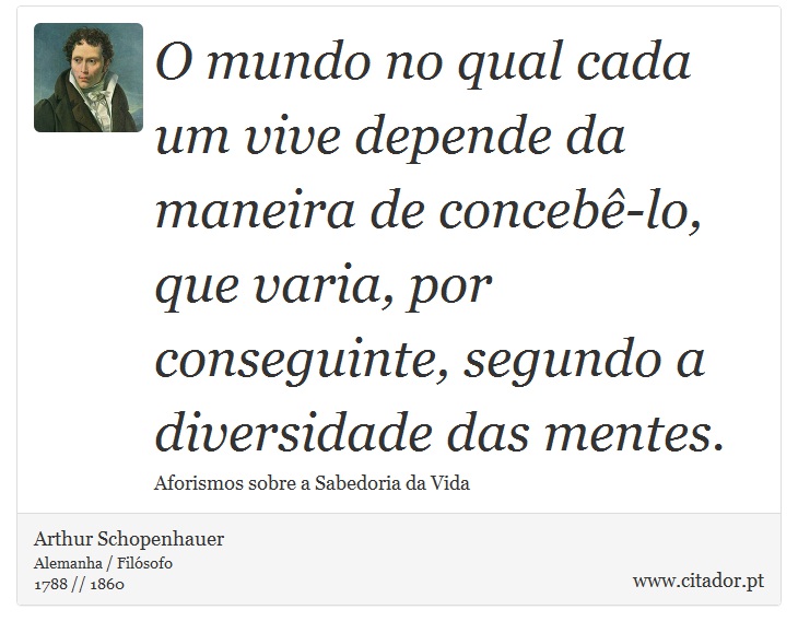 O mundo no qual cada um vive depende da maneira de concebê-lo, que varia, por conseguinte, segundo a diversidade das mentes. - Arthur Schopenhauer - Frases