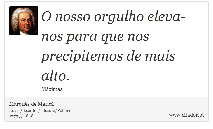 O nosso orgulho eleva-nos para que nos precipitemos de mais alto. - Marquês de Maricá - Frases