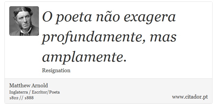 O poeta não exagera profundamente, mas amplamente. - Matthew Arnold - Frases