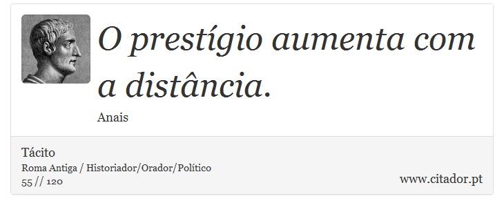 O prestígio aumenta com a distância. - Tácito - Frases