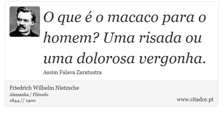 O que é o macaco para o homem? Uma risada ou uma dolorosa vergonha. - Friedrich Wilhelm Nietzsche - Frases