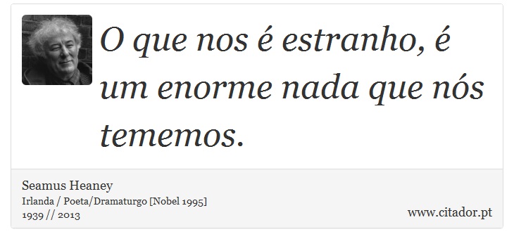 O que nos é estranho, é um enorme nada que nós tememos. - Seamus Heaney - Frases