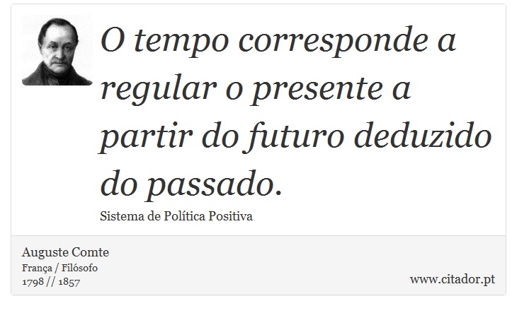 O tempo corresponde a regular o presente a partir do futuro deduzido do passado. - Auguste Comte - Frases