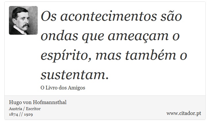 Os acontecimentos são ondas que ameaçam o espírito, mas também o sustentam. - Hugo von Hofmannsthal - Frases