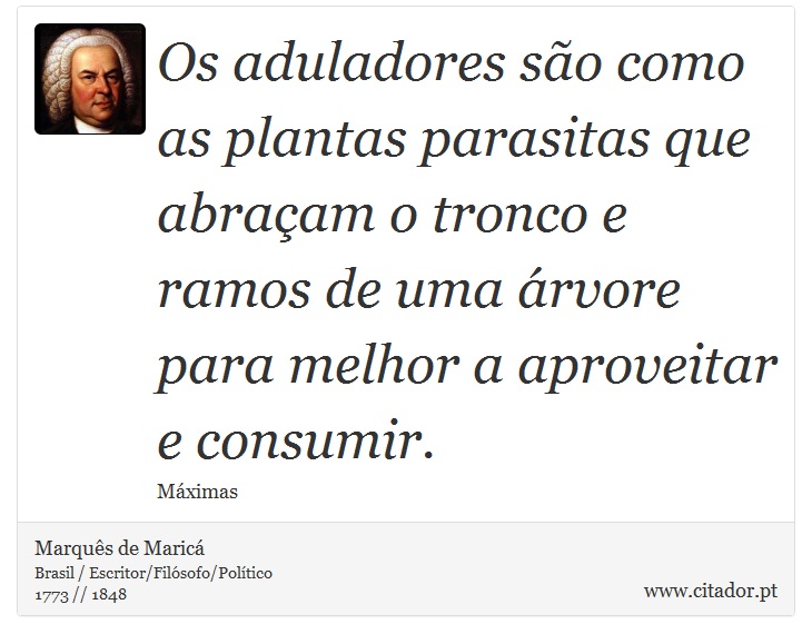 Os aduladores são como as plantas parasitas que abraçam o tronco e ramos de uma árvore para melhor a aproveitar e consumir. - Marquês de Maricá - Frases
