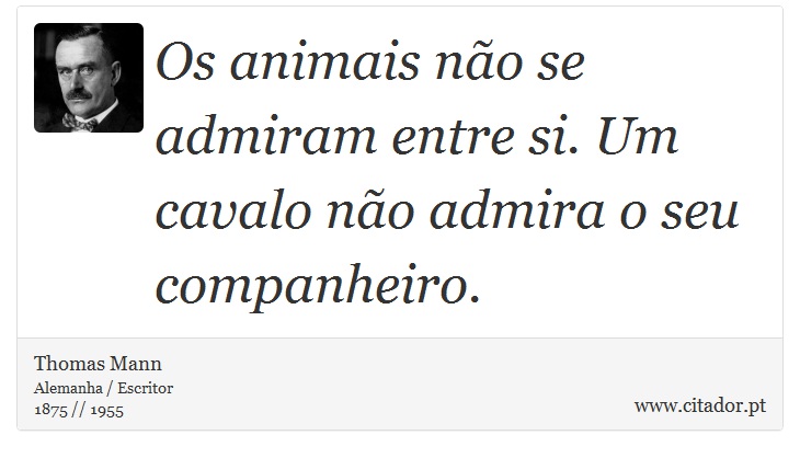 Os animais não se admiram entre si. Um cavalo não admira o seu companheiro. - Thomas Mann - Frases