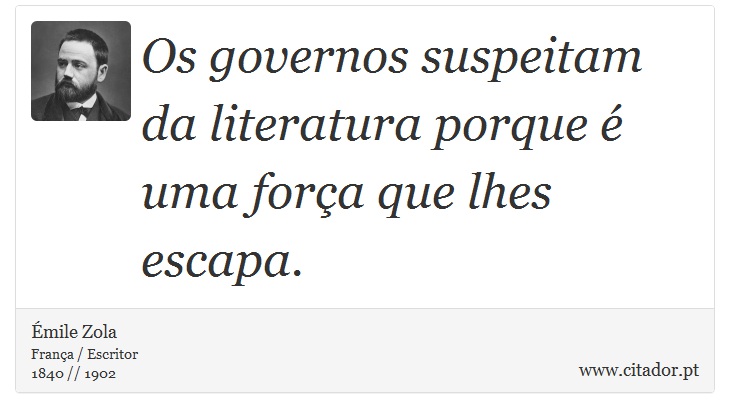 Os governos suspeitam da literatura porque é uma força que lhes escapa. - Émile Zola - Frases