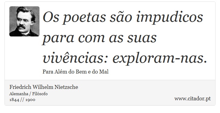 Os poetas são impudicos para com as suas vivências: exploram-nas. - Friedrich Wilhelm Nietzsche - Frases
