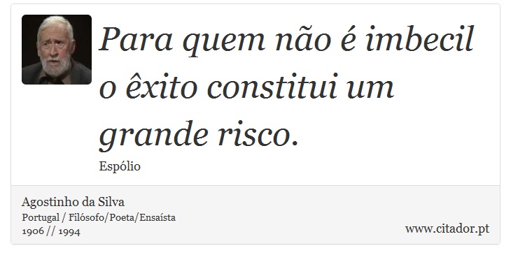 Para quem não é imbecil o êxito constitui um grande risco. - Agostinho da Silva - Frases