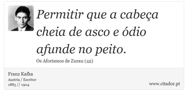 Permitir que a cabeça cheia de asco e ódio afunde no peito. - Franz Kafka - Frases