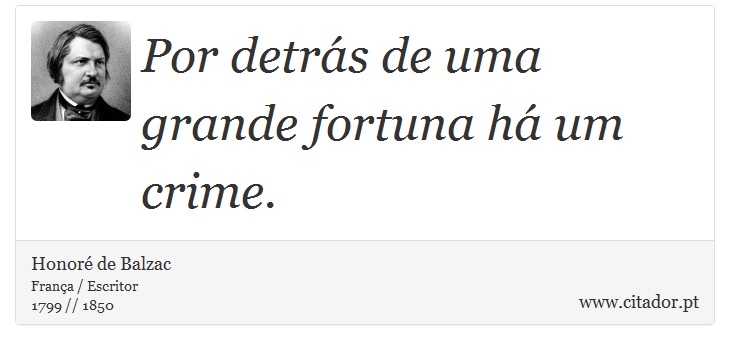 Por detrás de uma grande fortuna há um crime. - Honoré de Balzac - Frases
