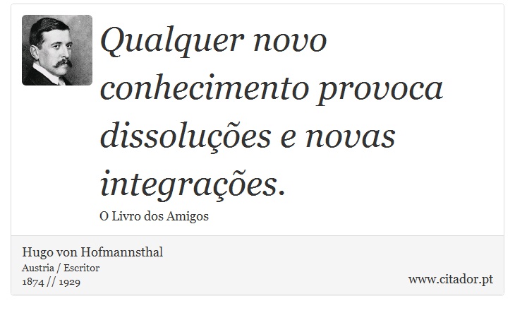 Qualquer novo conhecimento provoca dissoluções e novas integrações. - Hugo von Hofmannsthal - Frases