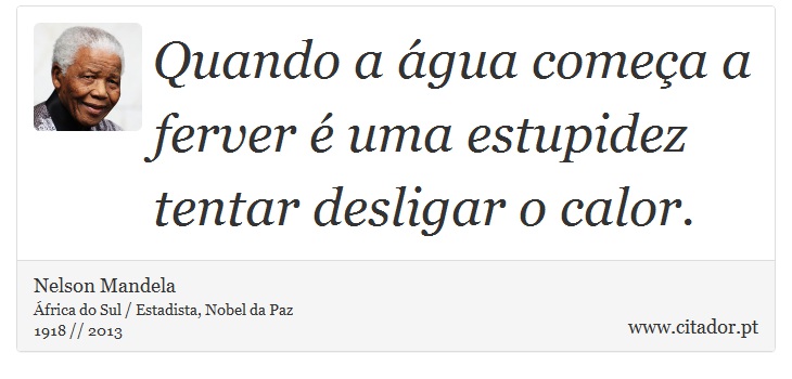 Quando a água começa a ferver é uma estupidez tentar desligar o calor. - Nelson Mandela - Frases